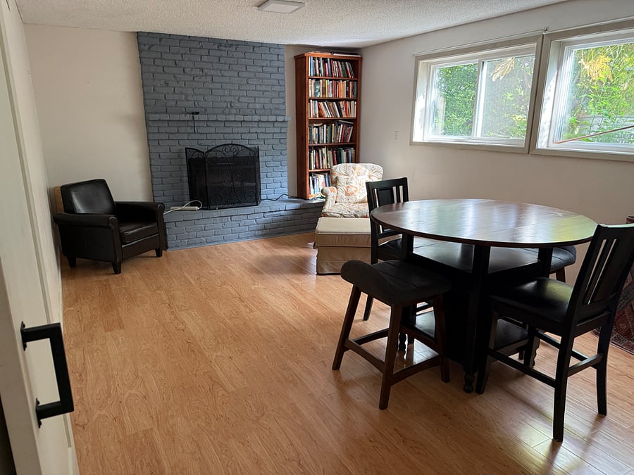 Living/ dining area. Will add a couch and rug.