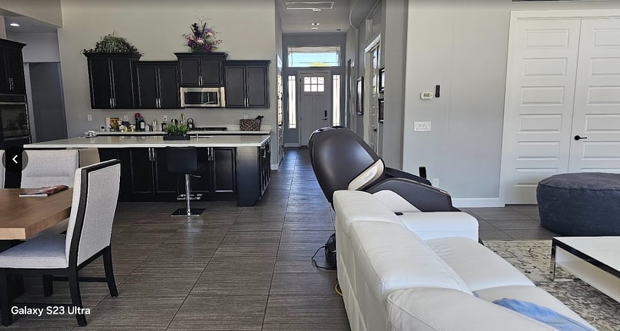 Full kitchen with Samsung refrigerator, microwave