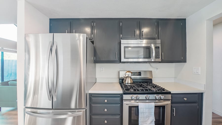 Kitchen with stainless steel appliances