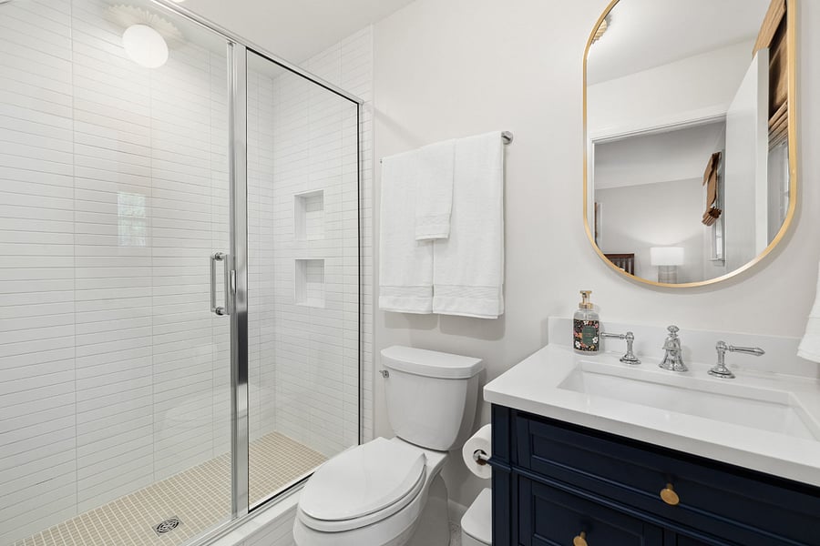 Brand new primary bathroom with walk-in shower