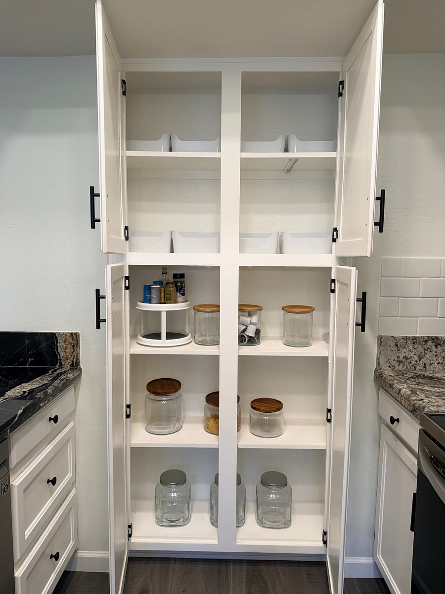 Pantry with organization bins