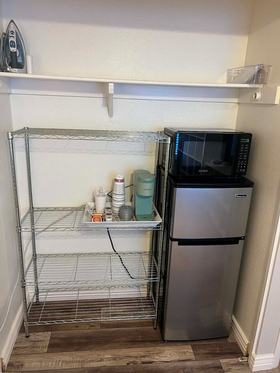 Private Microwave, Personal Refrigerator, & coffee maker.
These are in addition to the full shared kitchen, which features a stove, microwave, full-sized refrigerator & dishwasher