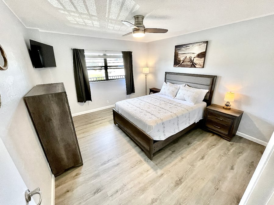 Clean, comfortable bedroom with new furnishings and a relaxing feel