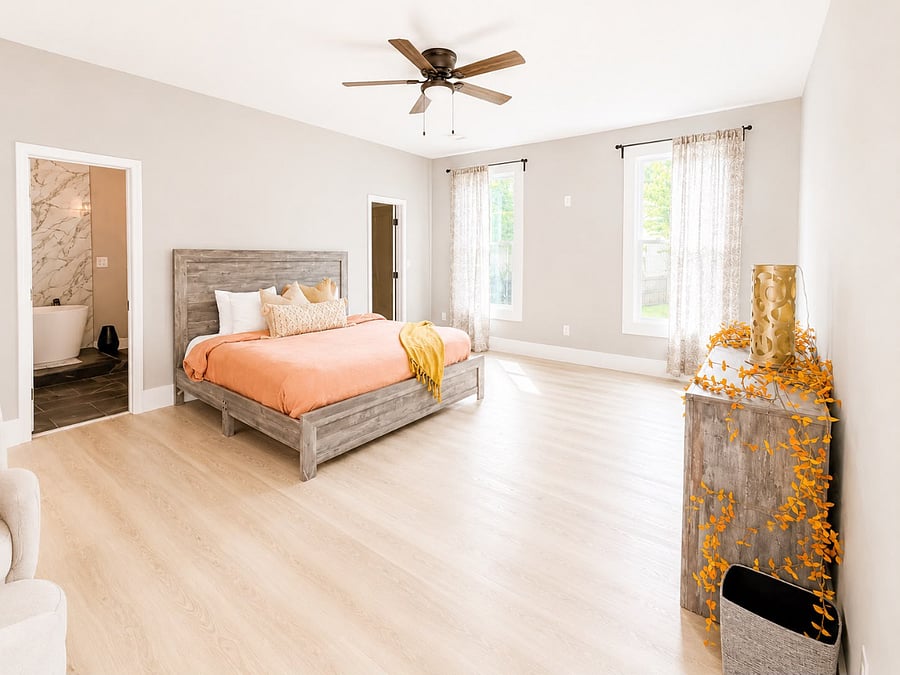 Private bedroom with grat windows and access to a private bathroom  not just a bed shoved in a corner.