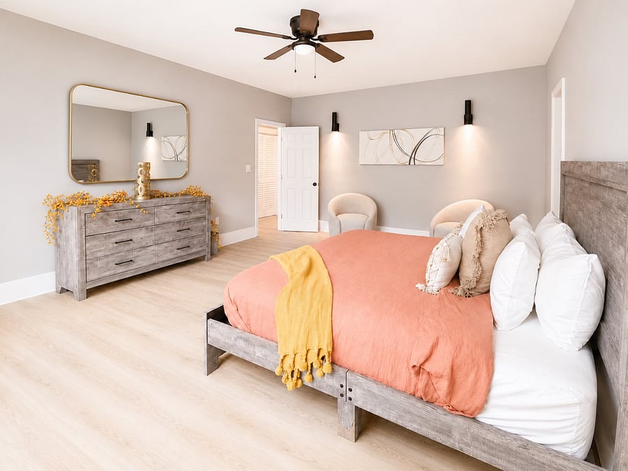 Private bedroom with grat windows and access to a private bathroom  not just a bed shoved in a corner.