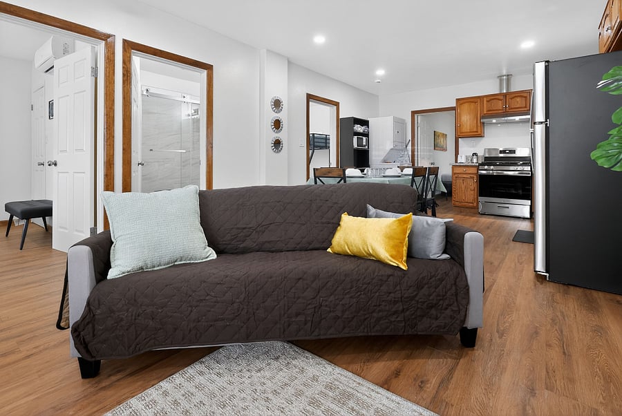 Everyone can be close enought to chat while in the kitchen or the living room
