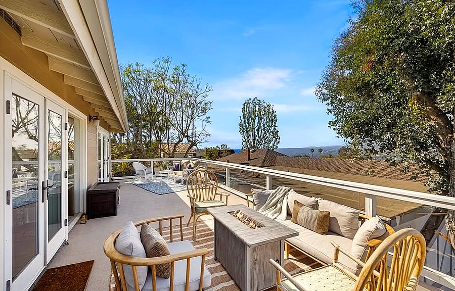 Upstairs deck seating area and gas firepit