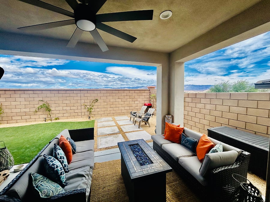 Patio and Backyard with views of Mountain tops