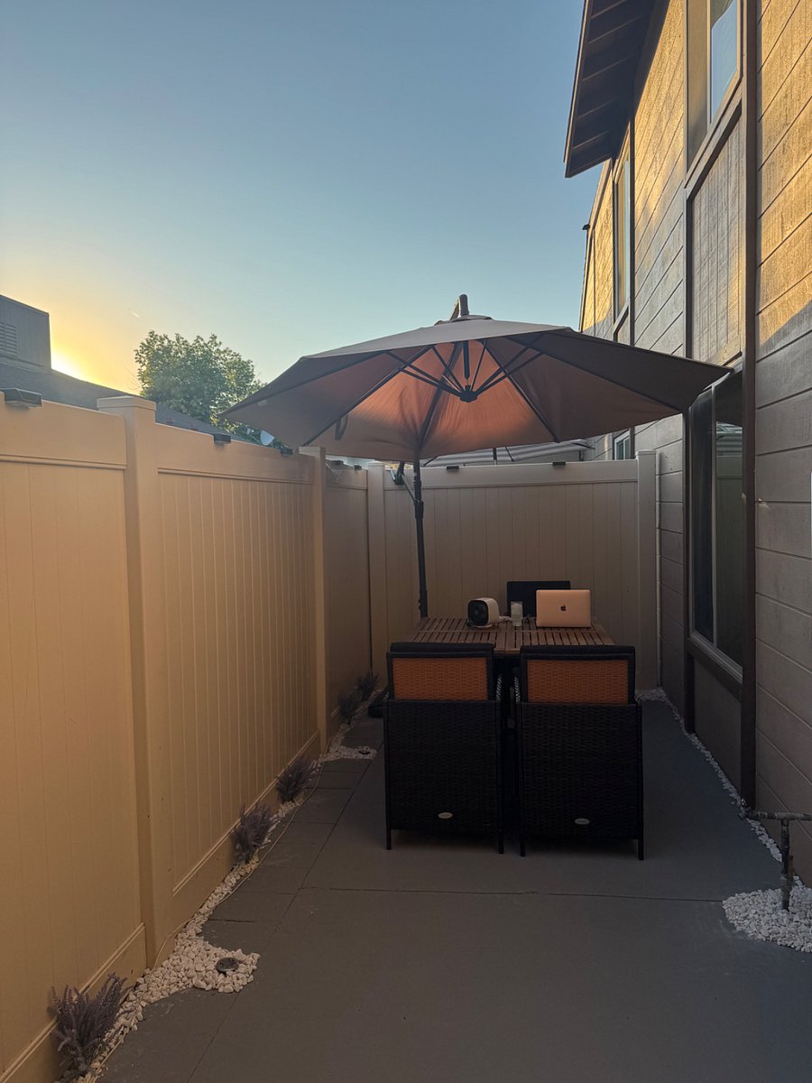 Our front patio is the best place to have lunch and enjoy the beautiful Bakersfield weather under the umbrella.