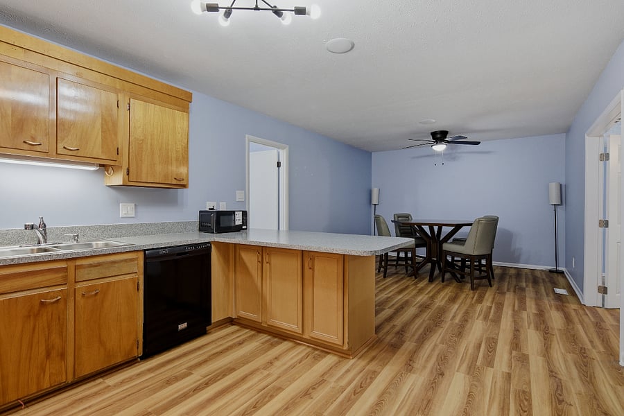 Large kitchen with dining area