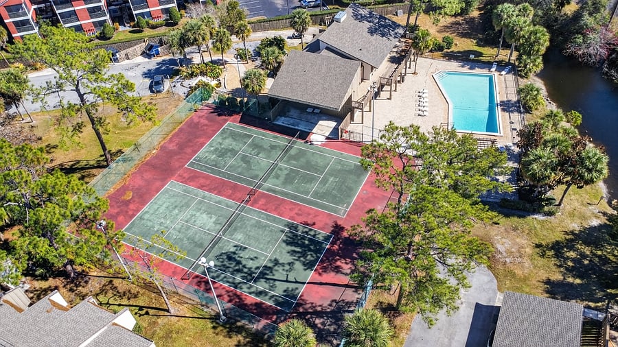 Clubhouse with pool and tennis court