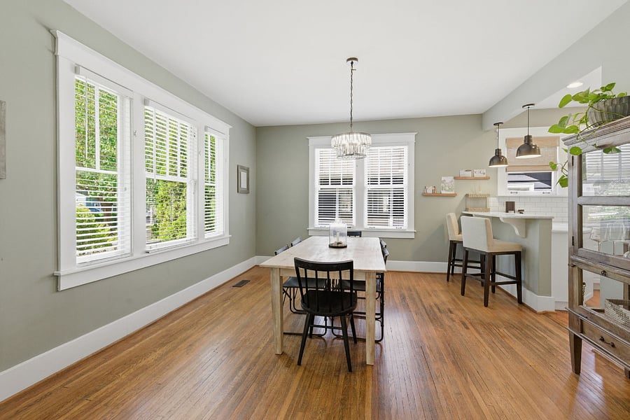 Our spacious dining room seats six with great windows and direct kitchen access. Makes it perfect for entertaining or everyday meals.