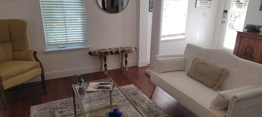Living room and front door entryway