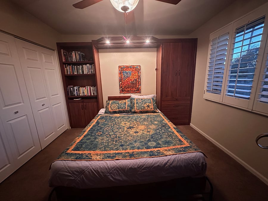Guest bedroom with wall bed pulled down