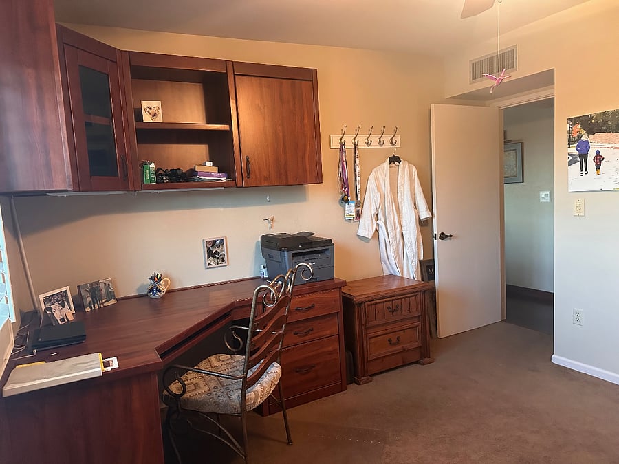 Guest bedroom work area with bed in up position