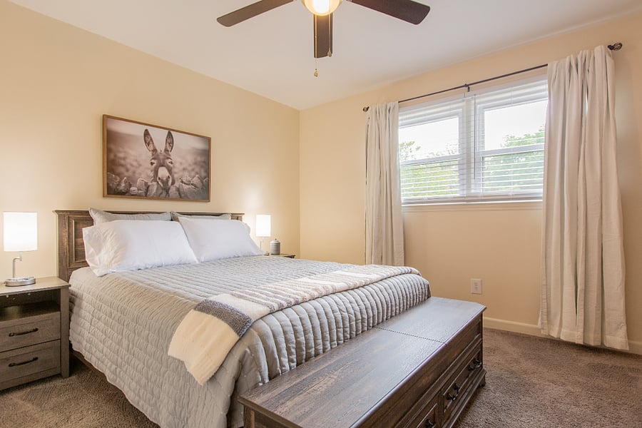 Main Bedroom - Queen Size Comfort Mattress, Blackout Curtains and Blinds