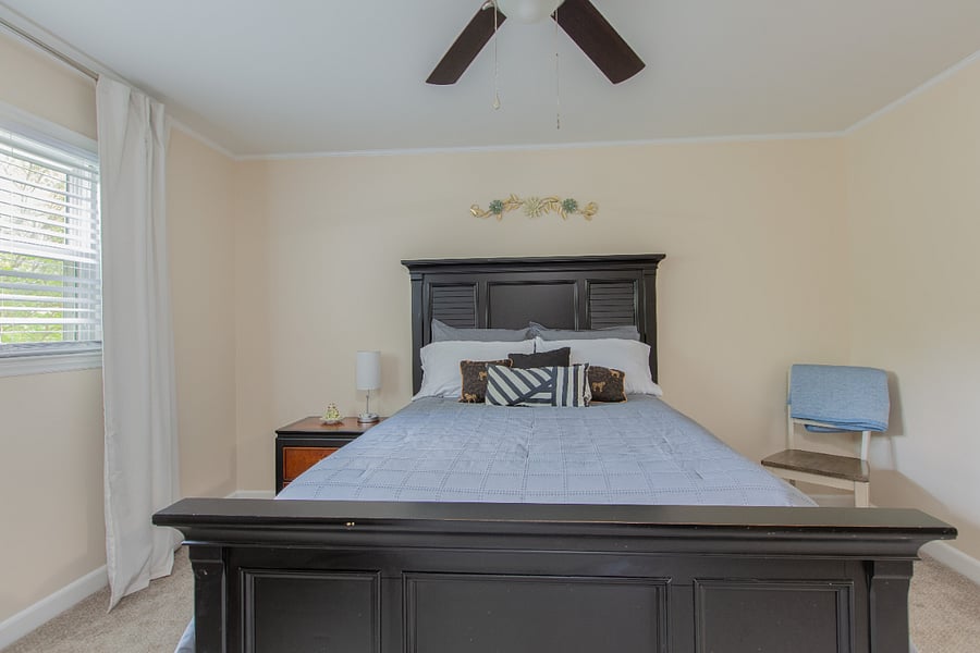 Master Bedroom, Walk In Closet, Queen Size Comfort Mattress, Blackout Curtains for Night Shift Workers.