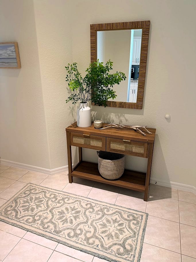 Entry table with basket to store flip flops