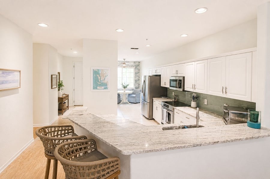 Kitchen with raised bar seating