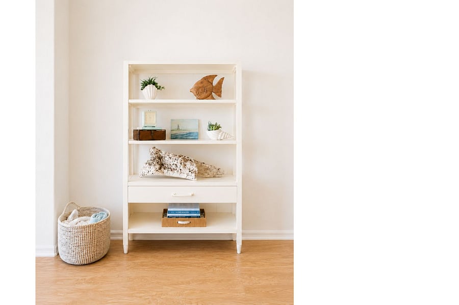 Great room shelf with games and books
