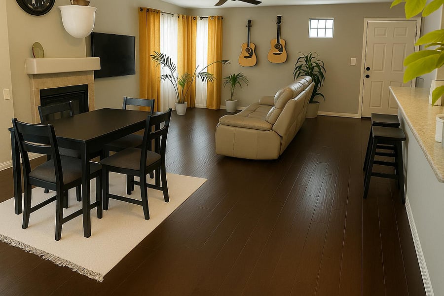 Living Room with Smart TV & Natural Light