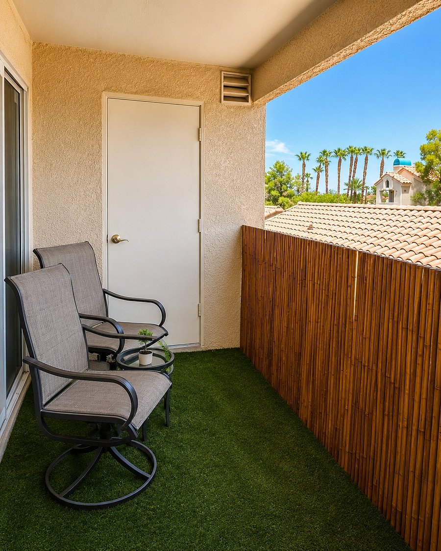 Private Balcony with Seating & Storage Closet