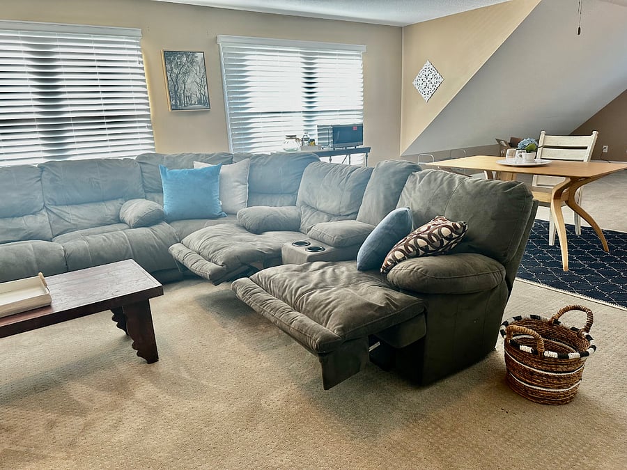 3 recliner sofa. So comfy
An unfinished storage closet