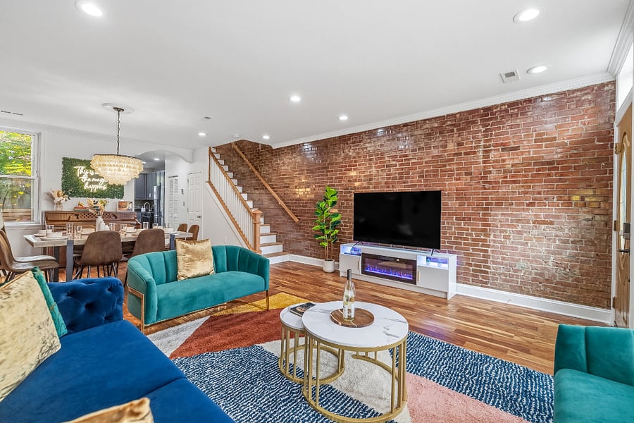 Spacious Living Room with Fireplace