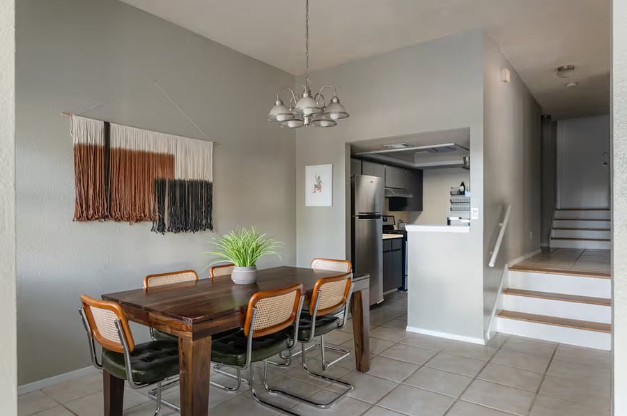 Kitchen table with view into kitchen