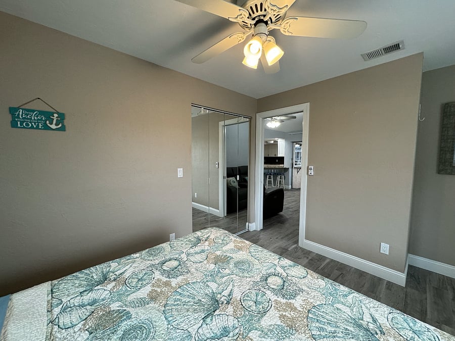 Looking out from back bedroom into living room