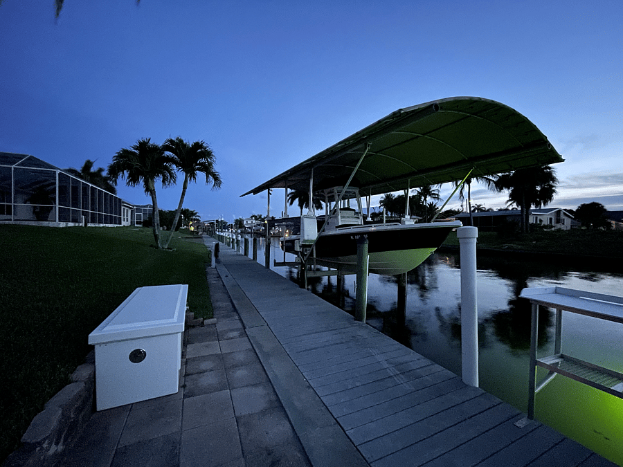 Walk down the stone path and this is the dock/boat lift area in backyard... boat is NOT included!