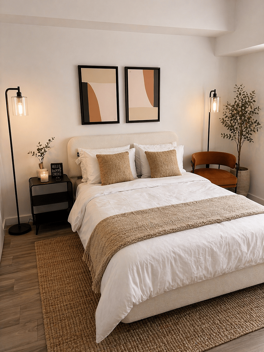 Warm and inviting guest bedroom featuring a queen-size bed, smart TV, and generous closet space. Conveniently located next to the full hall bathroom, this cozy retreat offers comfort, privacy, and ample storage for a restful stay.
