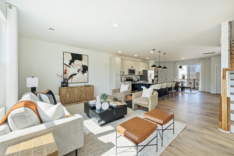 Open floor plan with Living, Kitchen, and Dining room