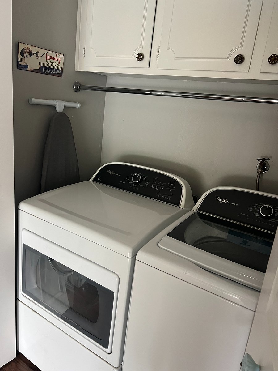 Washer and dryer located on the lower level.