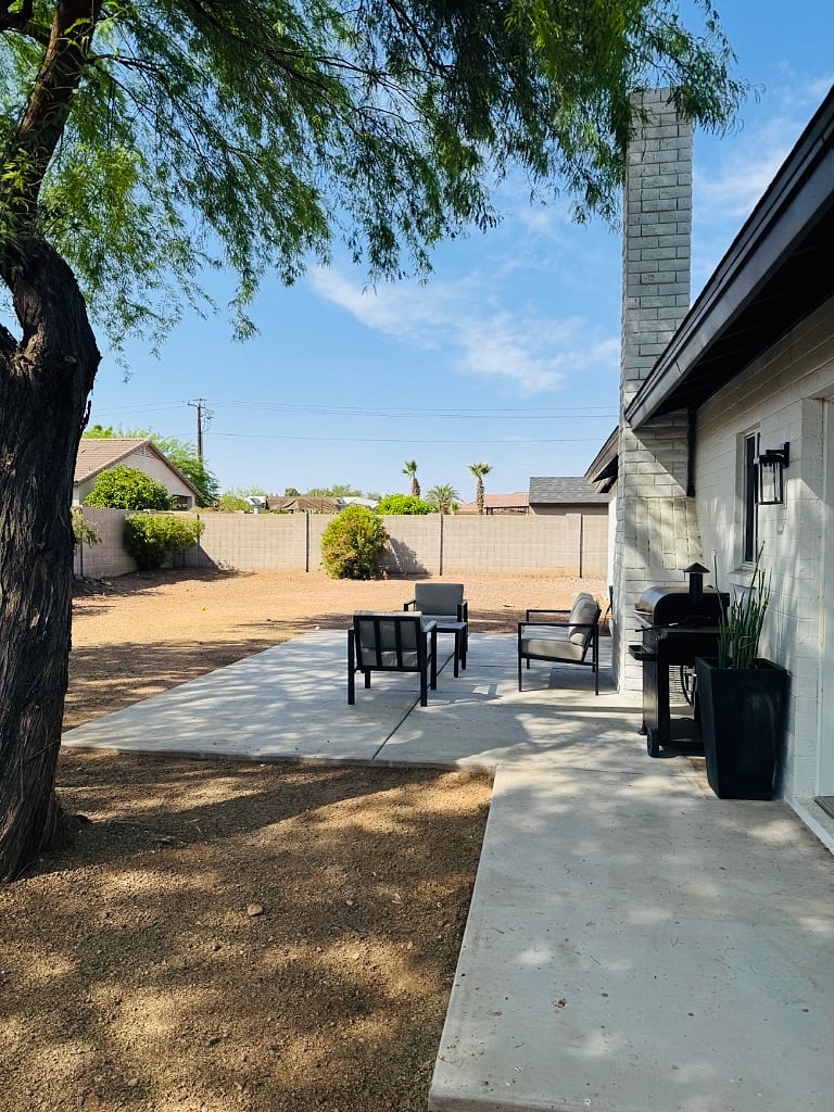Back patio and desert landscape backyard