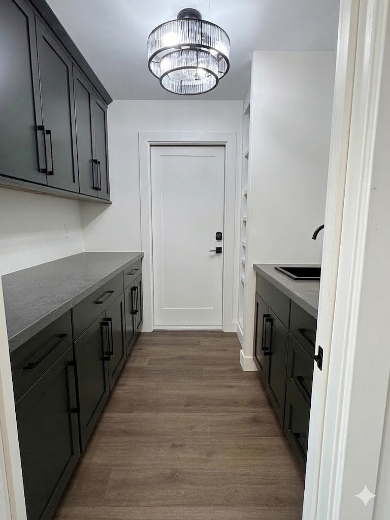 Walk in pantry with ample storage and coffee bar with kettle