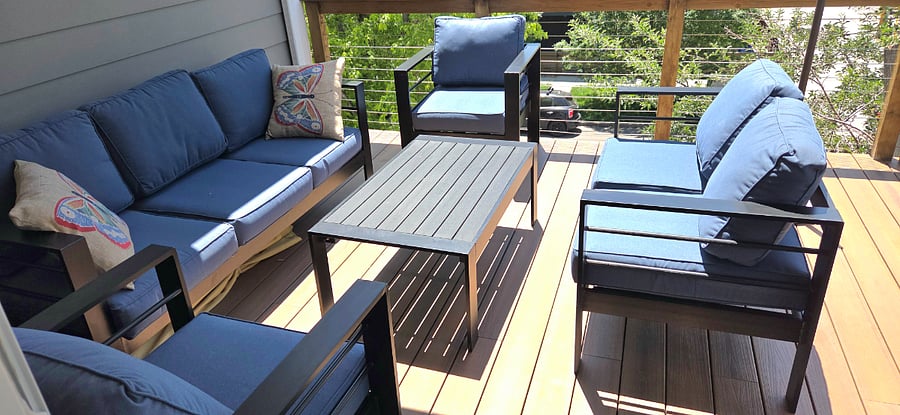 Comfy West deck off luxury suite with overhead Sonos speaker system