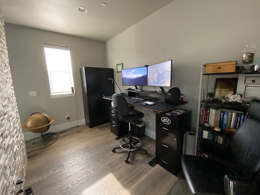 Standing desk with double monitors.