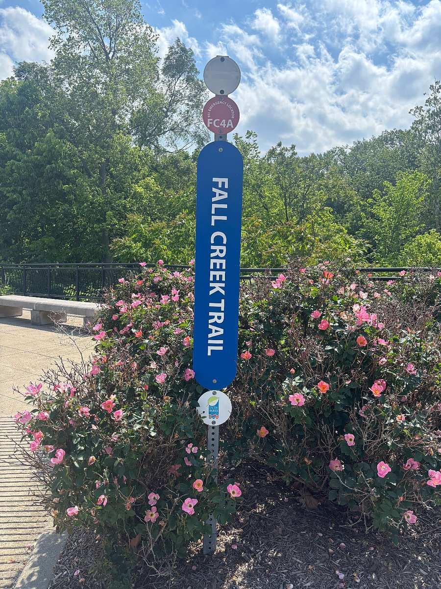 Entrance to Fall Creek trail is across the street