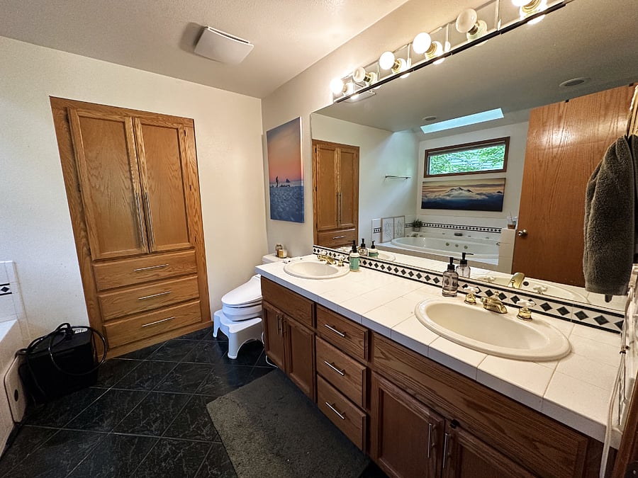 Double sink master bathroom on main floor.