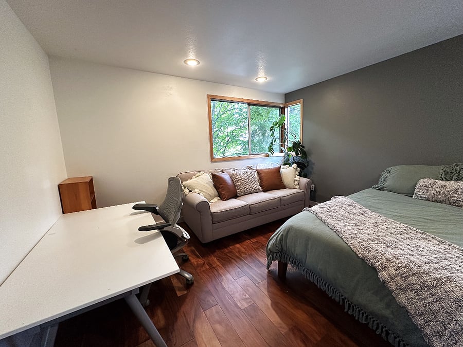In bedroom desk for upstairs suite. 3rd room (not pictured yet, has another desk for main suite use), along with peg board for outdoor gear storage!