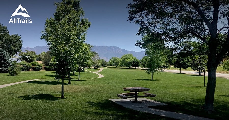 View of the Sandia Mountains from Academy Hills Park walking trail.