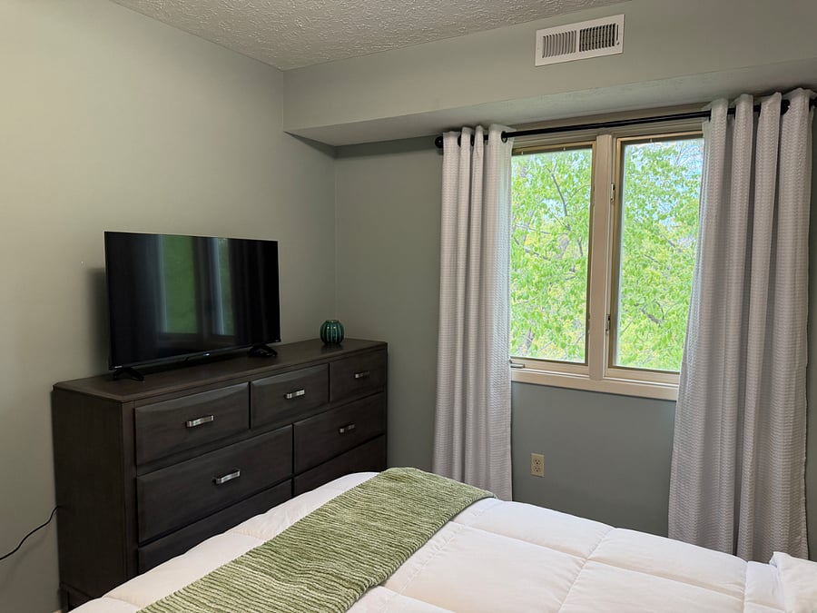 Bedroom Queen Bed, Dresser, TV