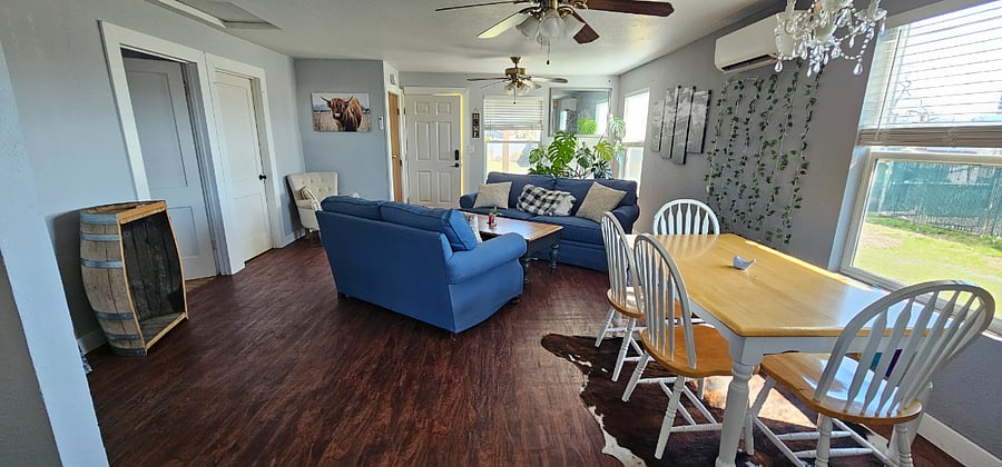 Open concept living and dining areas.