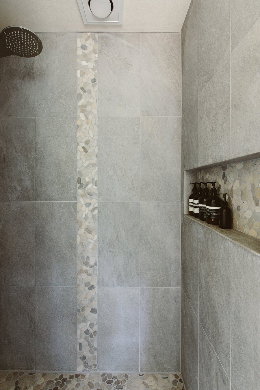 Tiled Rain Shower in Primary Bathroom on Main Level