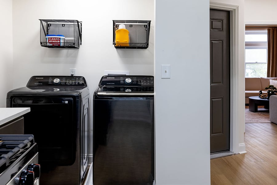 Washer and Dryer in laundry room.