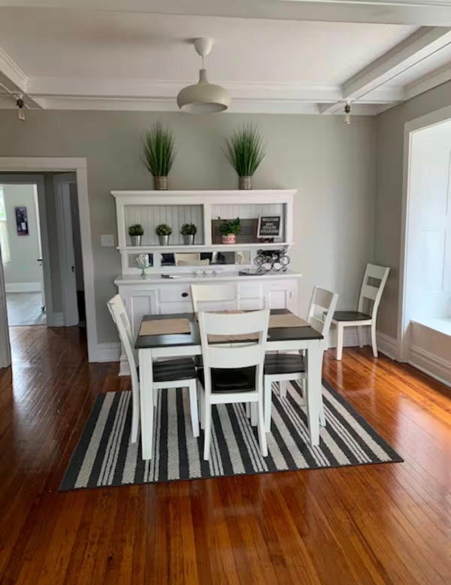 Dining room with built in buffet and window seat