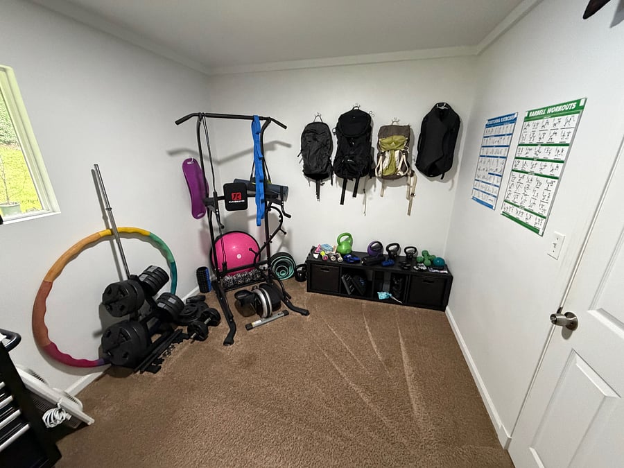 Small Gym Set Up (and hiking backpacks to borrow!)