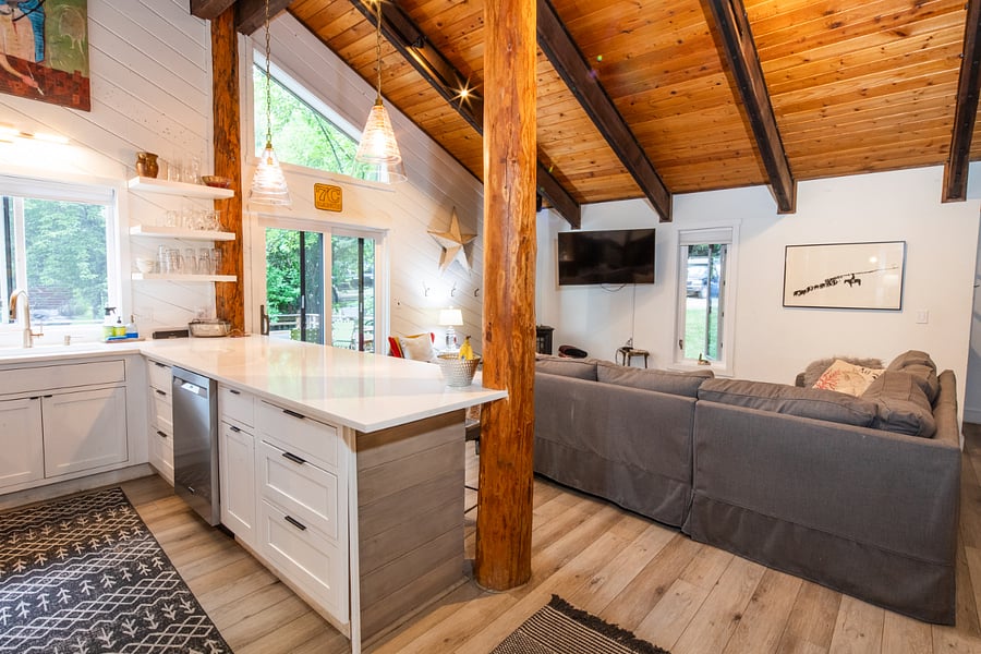 Kitchen island with view of living room area
