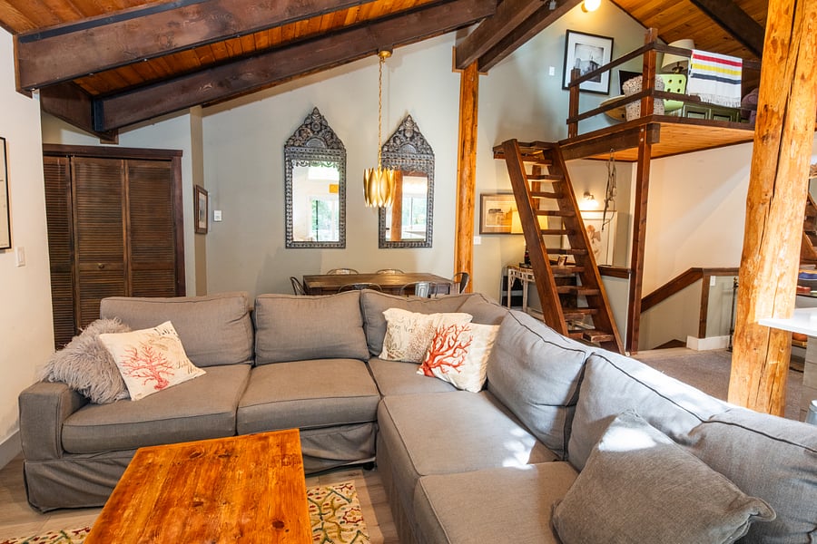 living room with view of loft area.